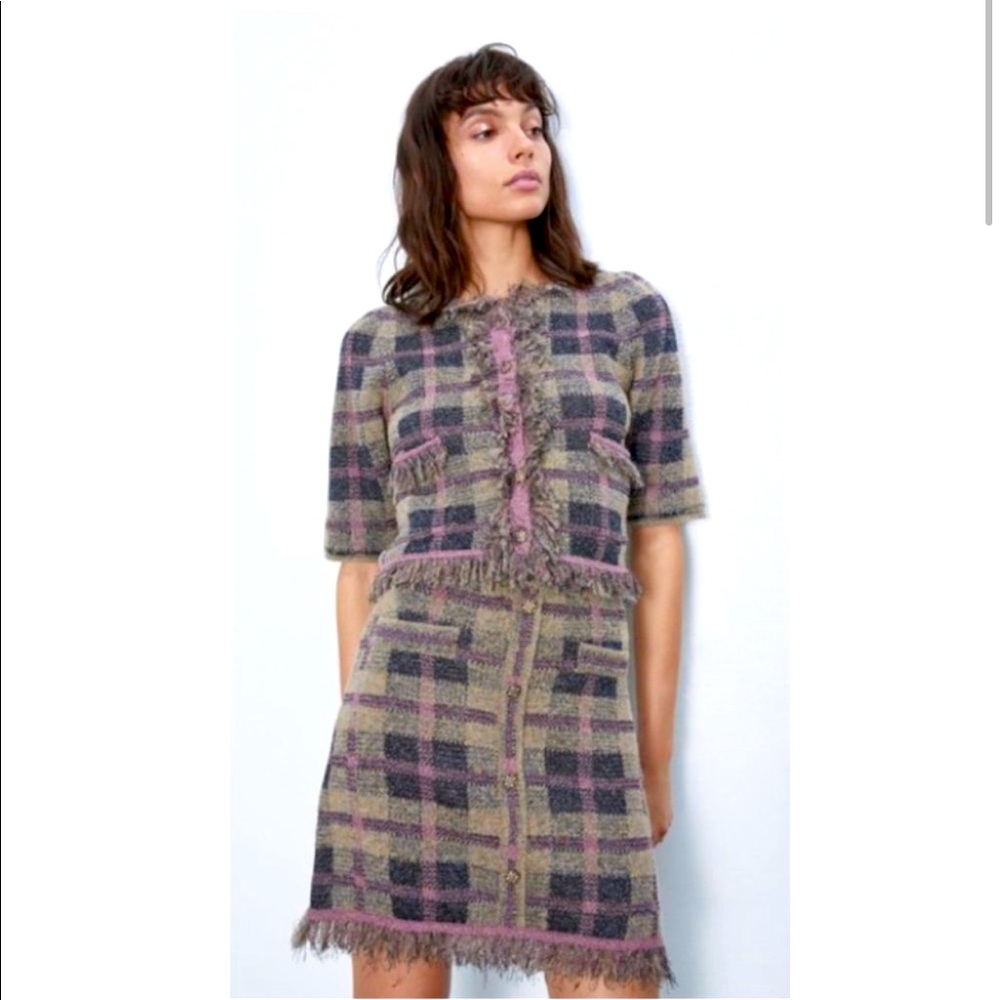 Zara plaid fringe skirt and top — matching set